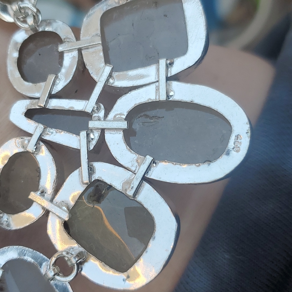 New Oversized Golden Rutile 925 Silver Statement Necklace. - Picture 8 of 16